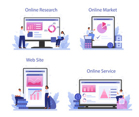 Market growth online service or platform set. Business progress.