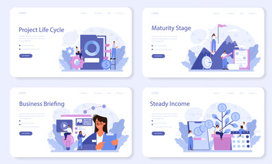 Maturity stage web banner or landing page set. Project life cycle period.