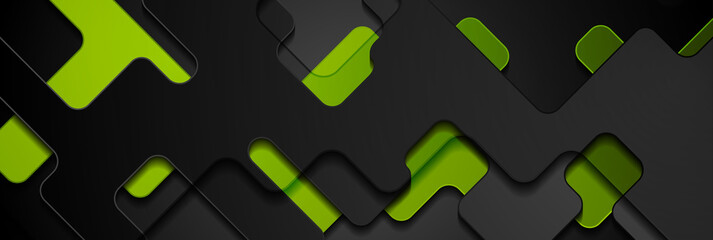 Black and green glossy geometric abstract background. Vector banner design