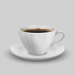 Illustration of porcelain cup on saucer with coffee.