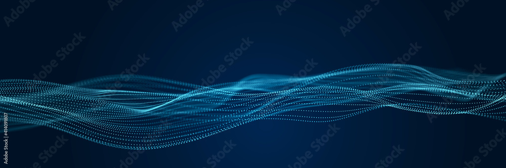 Poster Abstract digital background. Network connection structure. Big data. Futuristic abstract wave. 3D rendering.