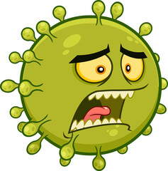 Scared Coronavirus (COVID-19) Cartoon Character Escape. Vector Illustration Isolated On Transparent Background