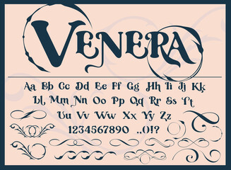 A decorative typeface with vintage monograms and patterns. Perfect for the brand, of invitations, postcards, printing logos, shops, and many other uses. Vector
