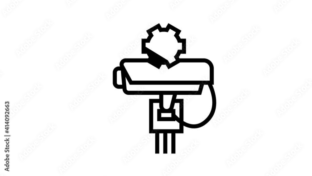 Poster electrical installation tool icon animation socket and substation automation box installation, wall 
