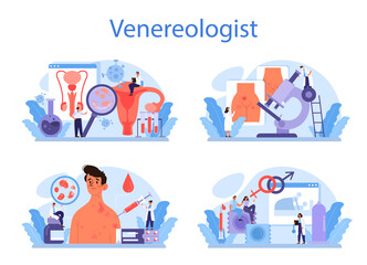 Venereologist concept set. Professional diagnostic of dermatology