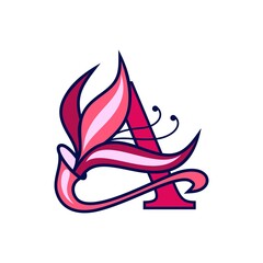 Image of a stylized letter A. Initial, lettering. 
