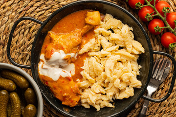 Real Hungarian chicken paprikash served nicely