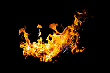 Fire flames on black background