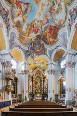 Munich, Germany. Interior of abbey church of St. Anna im Lehel. The church was built in 1727-1733...