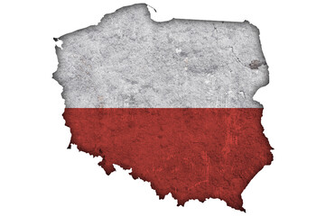 Karte und Fahne von Polen auf verwittertem Beton