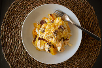 A well-known Hungarian dish casserole with potatoes and sausage