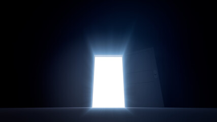 Door Opening to the brilliant Future, way to Heaven and Success. 3D illustration