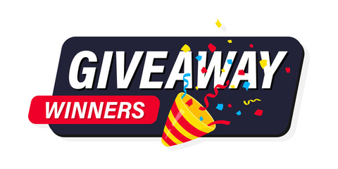 Exploding festive Popper with modern typography lettering Giveaway. Giveaway, enter to win. Party Popper with confetti. Gift concept for winners. Social media post template for promotion design