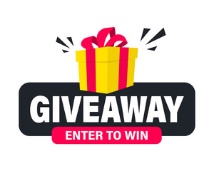 Giveaway, enter to win. Social media post template for promotion design or website banner. Win a prize giveaway. Gift box with modern typography lettering Giveaway. Giveaway gift concept for winners