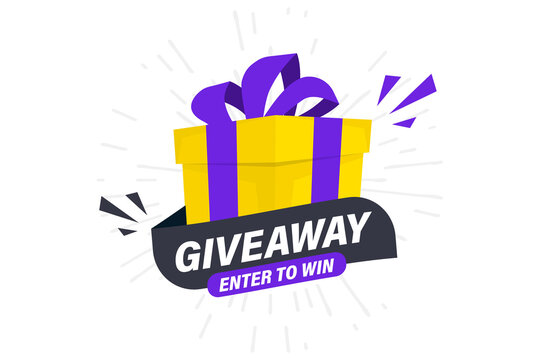 Giveaway, Enter To Win. Social Media Post Template For Promotion Design Or Website Banner. Win A Prize Giveaway. Gift Box With Modern Typography Lettering Giveaway. Giveaway Gift Concept For Winners