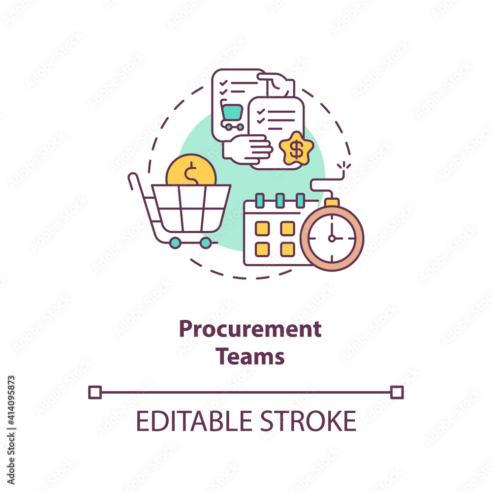 Poster procurement teams concept icon. contract management software users. provide services to project part