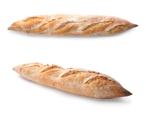 Freshly baked bread on white background, collage
