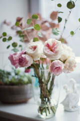 Bouquet of roses and eucalyptus