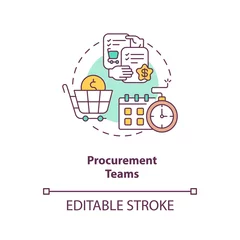 Fototapeten Procurement teams concept icon. Contract management software users. Provide services to project participants idea thin line illustration. Vector isolated outline RGB color drawing. Editable stroke © bsd studio