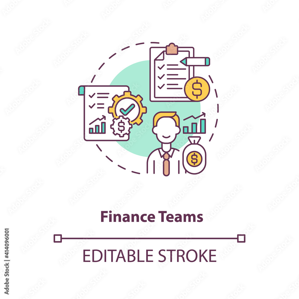 Poster finance teams concept icon. contract management software users. keeping track of all transactions id
