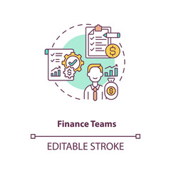 Finance teams concept icon. Contract management software users. Keeping track of all transactions idea thin line illustration. Vector isolated outline RGB color drawing. Editable stroke