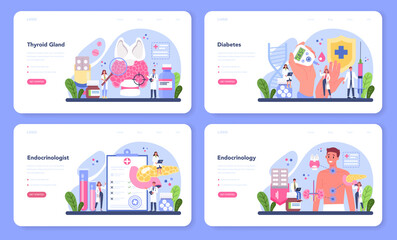 Endocrinologist web banner or landing page set. Thyroid gland examination