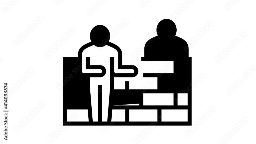 Poster building construction icon animation excavation and footing reinforcement, columns casting and windo