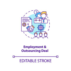 Employment and outsourcing deal concept icon. Common commercial contracts types. Service contract idea thin line illustration. Vector isolated outline RGB color drawing. Editable stroke