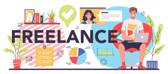 Freelance typographic header. People working remotely through the internet