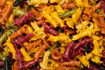 Multicolored pasta variety background.