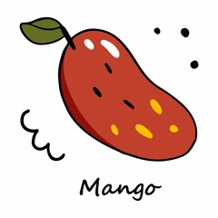 Cute mango in doodle style with outline. Doodle vector illustration. Mango isolated on white background.