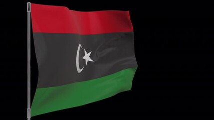 Libya waving flag seamless loop animation. 4k Alpha Channel transparent background. 3d Libya Flag on pole