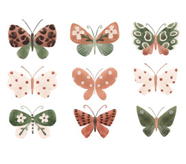 Beautiful seamless pattern with cute watercolor butterflies. Stock illustration.
