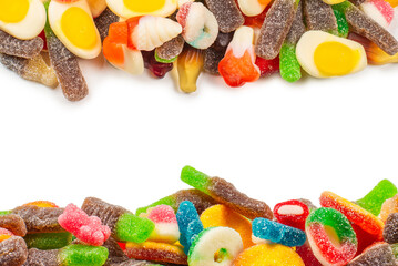 Assorted gummy candies. Top view. Jelly  sweets.
