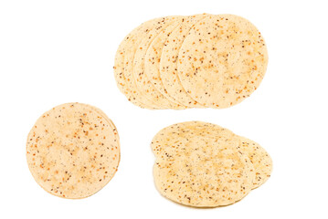 Pitta bread with seeds isolated on white
