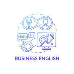 Business English concept icon. Improving language level idea thin line illustration. Communication skills. Global business environment. Office settings. Vector isolated outline RGB color drawing