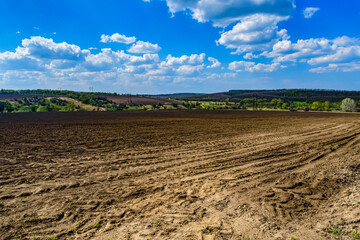 Plowed agricultural field at summer. Rural landscape