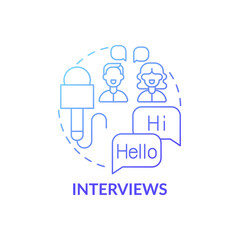 Fototapeta na wymiar Interviews concept icon. Video for language learning idea thin line illustration. Communicative skills development. Remembering and memorizing word sounds. Vector isolated outline RGB color drawing