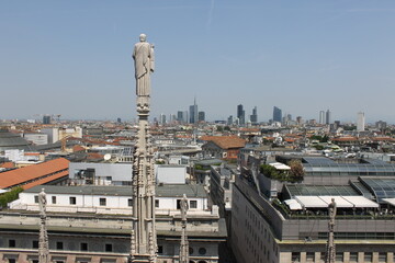 A panoramic view of the city of Milan, Italy, from the top of the gothic cathedral