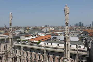 A panoramic view of the city of Milan, Italy, from the top of the gothic cathedral