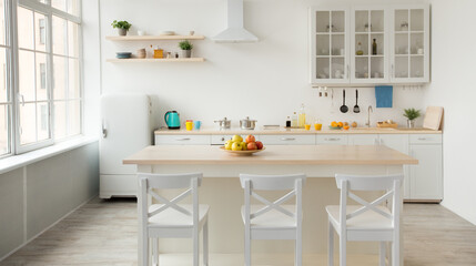 Fototapeta na wymiar Dining room, kitchen, healthy food and stylish design