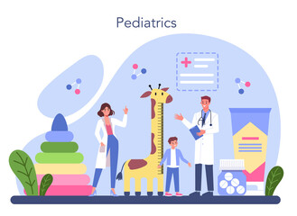 Pediatrician concept. Doctor examining a child with stethoscope.