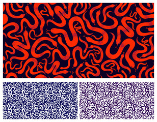 Snakes seamless textile set, vector background with a lot of serpents endless texture, stylish fabric or wallpaper design, dangerous poisoned wild animals.