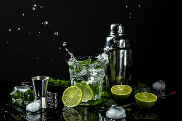 fresh mojito drink with liquid splash, freeze motion