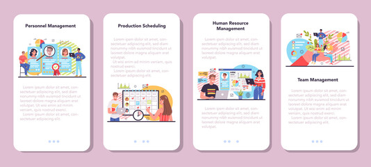 Personnel management mobile application banner set. Business recruitment