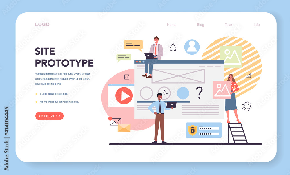 Wall mural website prototyping web banner or landing page. web page