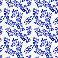 Blue floral seamless pattern in Russian gzhel background