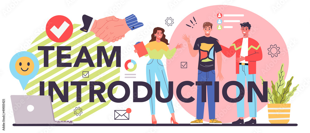 Poster team introduction typographic header. personnel management and empolyee
