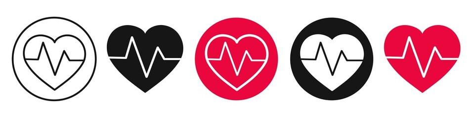 Heart icon in linear design isolated signs. Medicine concept. Medical health care.