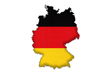 Germany border silhouette with national flag. Contour country on geography map.